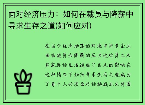 面对经济压力：如何在裁员与降薪中寻求生存之道(如何应对)