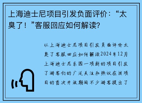 上海迪士尼项目引发负面评价：“太臭了！”客服回应如何解读？