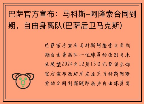 巴萨官方宣布：马科斯-阿隆索合同到期，自由身离队(巴萨后卫马克斯)