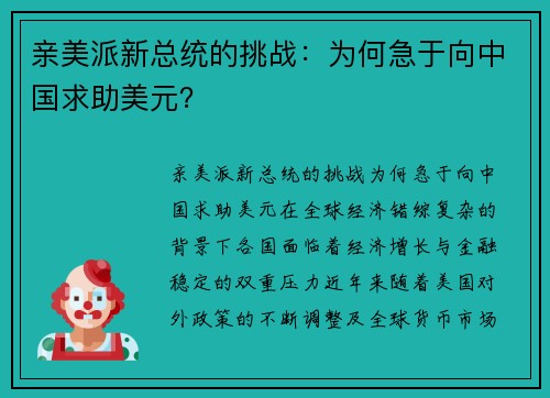 亲美派新总统的挑战：为何急于向中国求助美元？